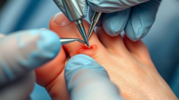 Ingrown toenail removal close-up procedure.
