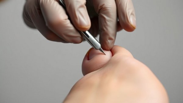 Ingrown toenail removal procedure with gloved hand.