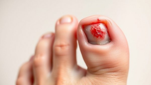 Close-up of an inflamed toe with ingrown toenail.