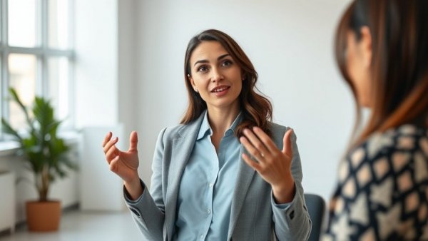 Professional advice on discussing fees and financing, poised woman.