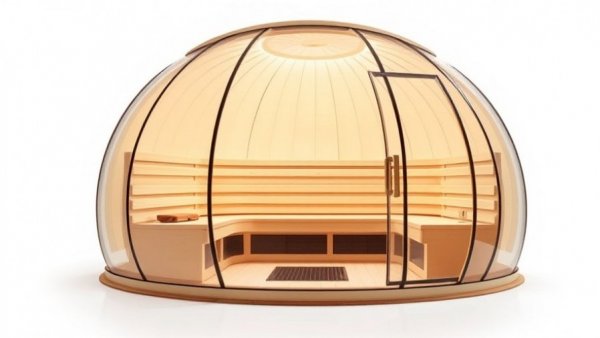 Clearlight Curve Far Infrared Sauna Dome with accessories on display.