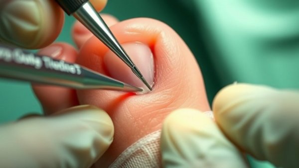 Ingrown toenail removal procedure close-up.