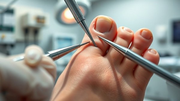 Close-up of ingrown toenail removal procedure in a clinic.