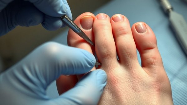 Close-up of stubborn fungal toenail removal procedure.