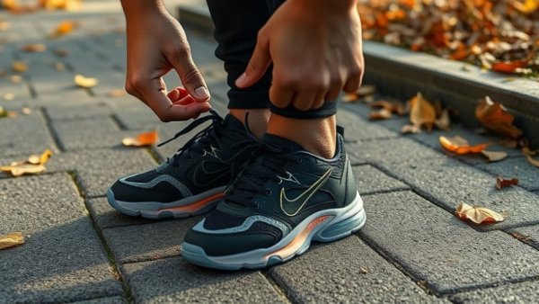 Young person adjusting stylish barefoot shoes with a lightning design.