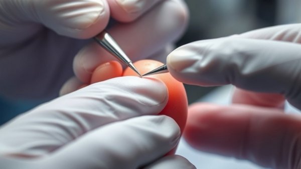 Close-up of ingrown toenail treatment with scalpel in clinical setting.