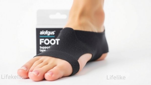 QuickTape packaging for arch support solutions with foot tape applied.