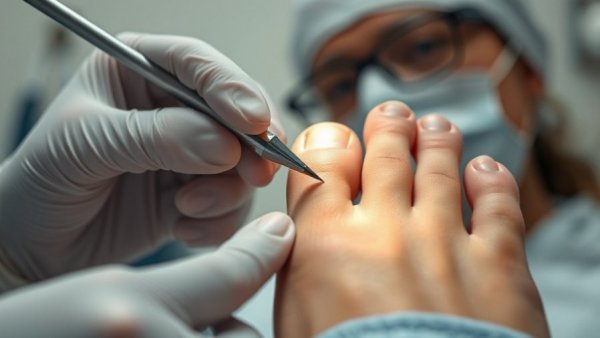 Medical professional performing toenail fungus treatment in clinic.