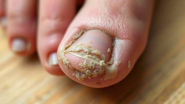 Close-up of a toe with nail fungus, highlighting treatment.