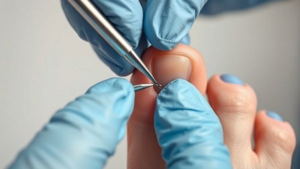 Close-up of toenail care showcasing nail regrowth process.
