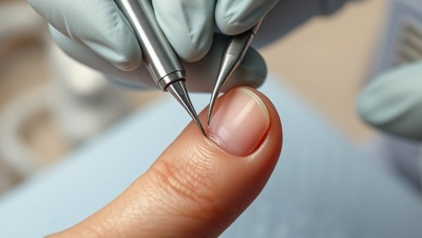 Nail fungus treatment close-up, professional care in clinical setting.