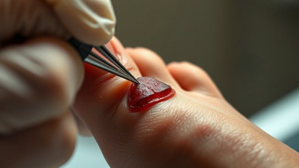 Infected toenail removal close-up in clinical setting.