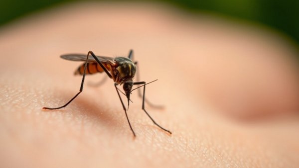 Mosquito on skin with tiny rocket engines inside malaria parasites concept.