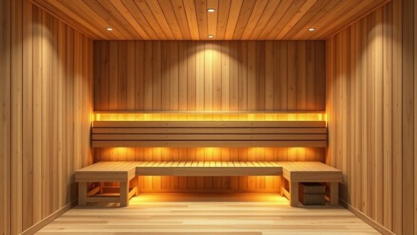Modern wooden sauna with warm interior glowing for social sauna wellness.