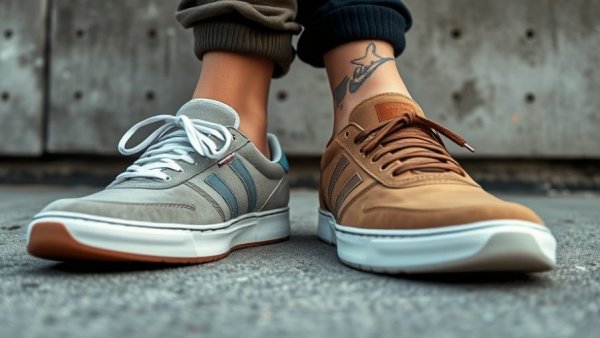 Contrasting barefoot shoes in two width options on concrete.