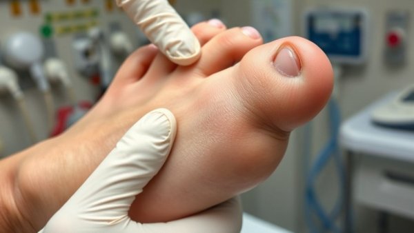 Close-up examination of ingrown toenail treatment