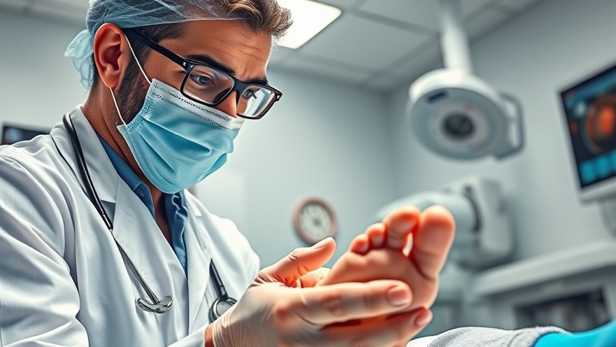 Medical professional examining foot for diabetic foot health in sterile environment.