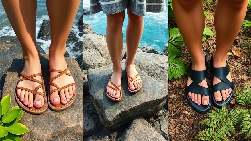 Close-up of minimalist sandals for men on diverse terrains, highlighting barefoot hiking styles.