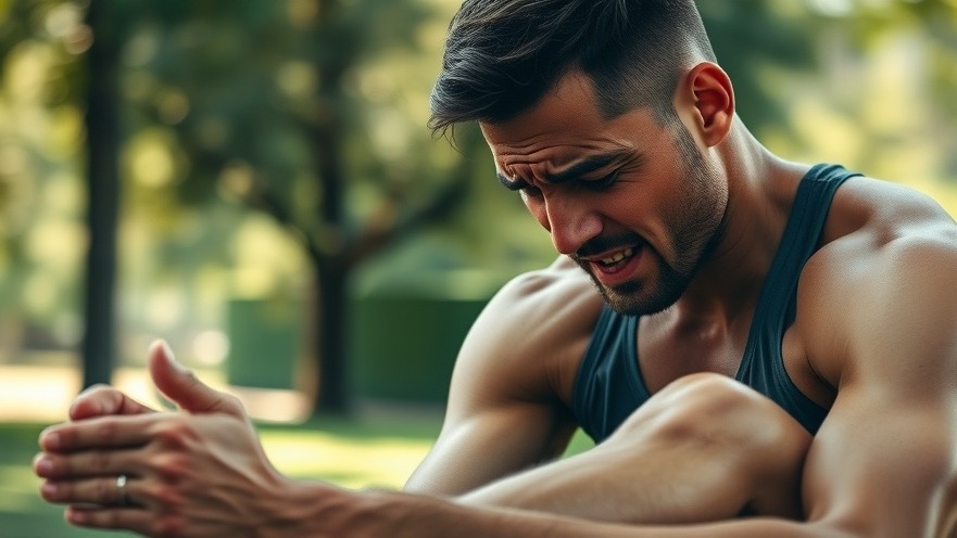 Focused male athlete using orthopedic toe separators for foot health in a park.
