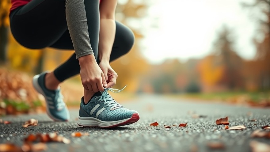 Focused young female runner prepares for a run, highlighting foot care management.