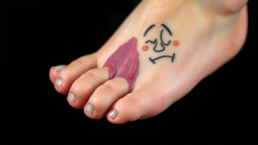 Close-up of a foot showing a stubbed toe with cartoon expressions on injury.