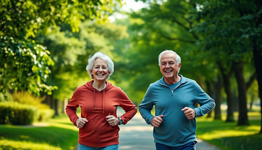 Energetic older couple jogging in a park, illustrating 'walking faster live longer study'.