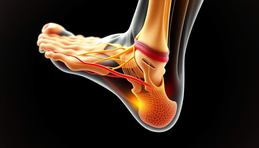 Anatomical illustration of foot showing tarsal tunnel syndrome nerves.