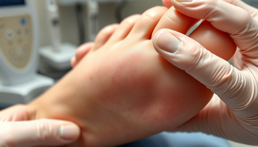 Foot examination for plantar fibroma treatment in a medical setting.