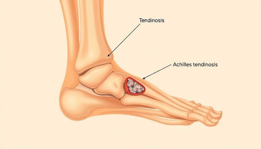 Achilles tendonitis treatments illustration showing tendinosis degeneration.