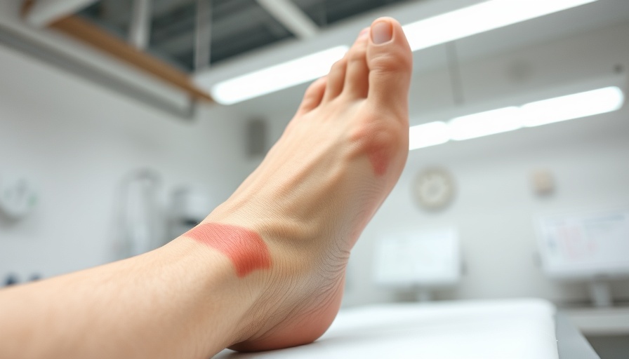 Diabetes-related foot disease showing redness and swelling on a medical table.
