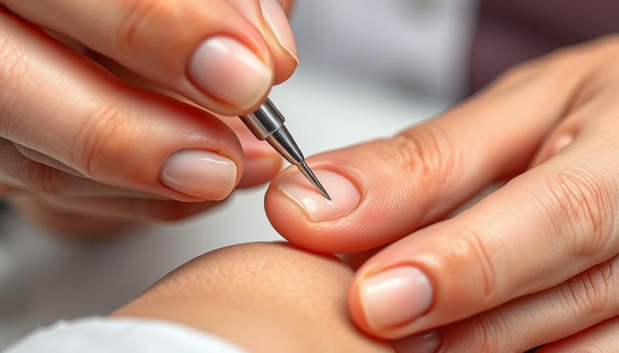 Professional performing nail fungus solution with a specialized tool.