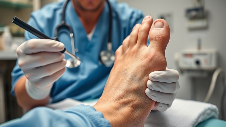 Close-up of diabetic foot ulcer care, showcasing treatment for a blister on toe.
