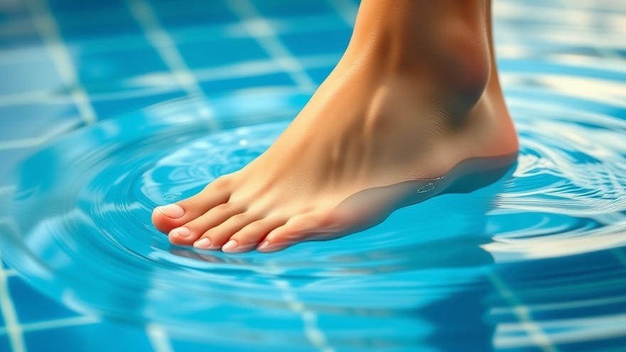 Close-up of feet in water, highlighting plantar warts prevention and healthy feet in summer.