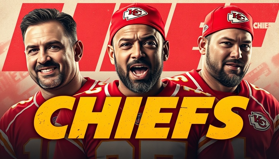 Men in Kansas City Chiefs gear with bold text.