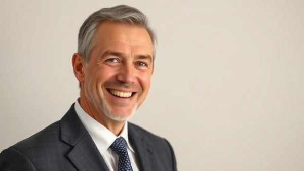 Professional man smiling confidently, related to cyber insurance for small business.