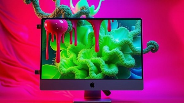 Vivid abstract computer screen with AI slop design.