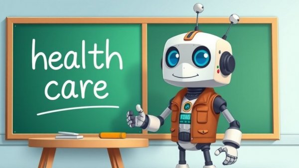 AI in healthcare adoption illustrated with a robot in classroom.