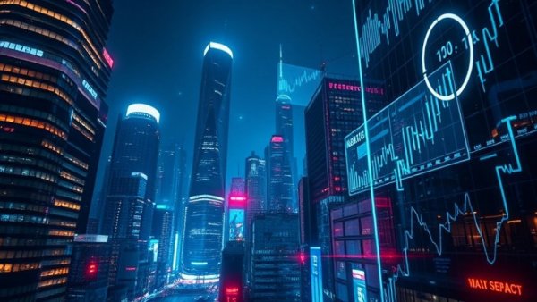 Futuristic cityscape with Proptech trends innovation displayed.