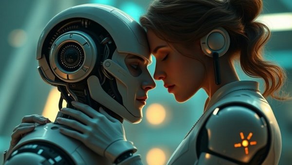 AI companions storytelling in a tender embrace
