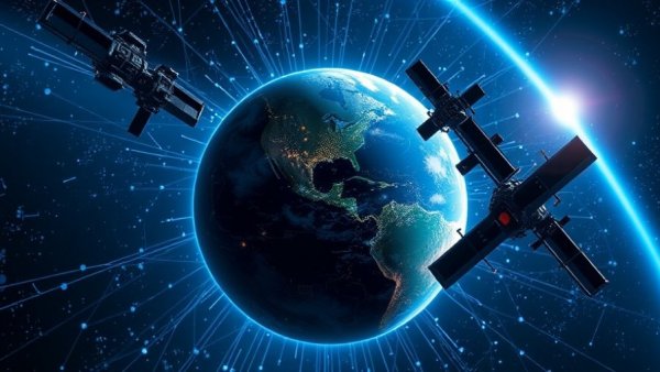 Google Project Suncatcher visualization with satellites and space debris.