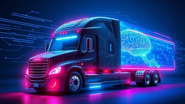 3D illustration of AI-enhanced truck in commercial sector.