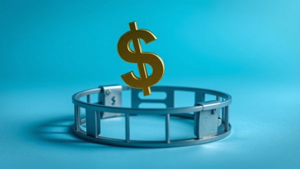 Inflated AI startup valuations: dollar sign over bear trap, financial risk.