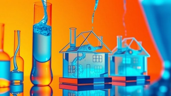 Futuristic illustration of real estate tech funding trends in a lab setting.