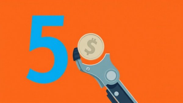 Abstract illustration of AI-driven innovation with mechanical grip and numeral five.