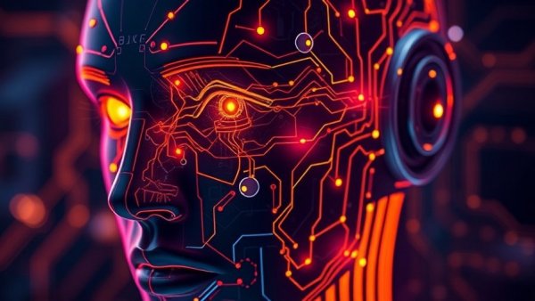 Futuristic AI digital face glowing with neural pathways, representing AI agents in 2025.