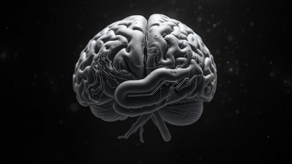 AI agents in journalism: Brain with digital circuits symbolizes integration.