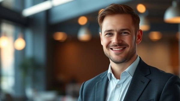 Smiling man indoors representing AI integration in real estate.