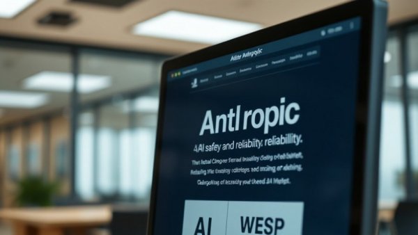Anthropic website on screen highlighting AI safety and reliability.