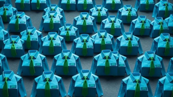 Origami shirts symbolizing AI job transformation for small businesses.