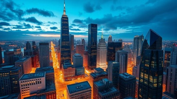 Majestic city skyline at night illustrating China's global influence.
